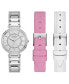 ფოტო #1 პროდუქტის Women's Analog Silver-Tone Stainless Steel Watch with Pink, White Suede and Leather Strap Gift Set 36mm