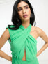 ASOS DESIGN sleeveless one shoulder twist neck pencil midi dress in green