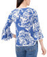 ფოტო #2 პროდუქტის Petite Floral-Print Bell-Sleeve Piped Top