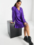 Фото #3 товара New Look button frill mini dress with shirred long sleeves in purple