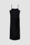 Bodycon Basic Askılı Siyah Saten Midi Elbise Z6815az22wn