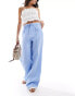 Фото #1 товара Mango linen drawstring trousers in light blue