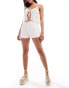 Pimkie denim turn up raw hem shorts in off white