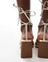 Фото #4 товара ASOS DESIGN Hideout strappy tie leg mid block heeled sandals in gold