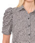 Women's Ruched Sleeve Collared Button Down Blouse
