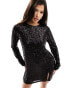 Фото #6 товара In The Style exclusive sequin split detail shift dress in black