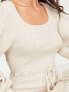 Фото #3 товара Miss Selfridge heart detail puff sleeve knit dress in oatmeal