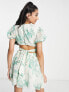Фото #2 товара ASOS DESIGN soft tiered mini dress with tie waist detail in green floral