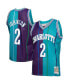 Фото #1 товара Men's Larry Johnson Teal, Purple Charlotte Hornets Hardwood Classics 1992-93 Split Swingman Jersey