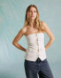 Miss Selfridge tailored button up bandeau top in ivory 40 - фото #2