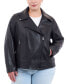 ფოტო #1 პროდუქტის Plus Size Asymmetric Leather Moto Coat