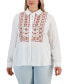 Фото #1 товара Plus Size Embroidered Long-Sleeve Shirt, Created for Macy's