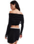 Фото #4 товара SNDYS mesh bardot twist overlay detail top in black