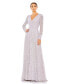 ფოტო #2 პროდუქტის Women's Beaded Lace Long Sleeve Wrap Over Gown