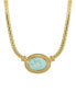 Gold Tone Turquoise Semi Precious Oval Stone Necklace