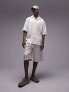 Topman short sleeve relaxed fit revere textured co-ord shirt in stone XS - фото #7