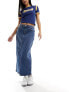 Noisy May front split denim maxi skirt in mid wash blue