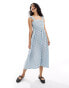 Pieces textured jersey frill strap maxi dress in blue spot print