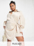 Фото #1 товара In The Style Plus x Terrie Mcevoy satin wrap mini shirt dress in stone