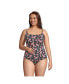 Фото #4 товара Plus Size Chlorine Resistant Smocked Square Neck One Piece Swimsuit with Adjustable Straps