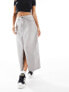 Noisy May Petite maxi skirt with slit in light grey denim wash