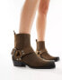 Pull&Bear ankle boot with buckle detail in brown