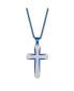 Фото #1 товара Men's Stainless Steel Silver & Blue Plated Single CZ Cross Necklace