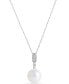 ფოტო #2 პროდუქტის Cultured Freshwater Pearl (10mm) & Diamond (1/6 ct. t.w.) Pendant Necklace in 14k White Gold, 16" + 2" extender