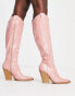 Фото #8 товара ASOS DESIGN Catapult heeled western knee boots in pink croc