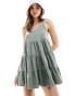 Miss Selfridge sleeveless acid wash smock mini dress in sage Verwaschener Salbei, 34 - фото #3