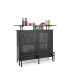 Фото #1 товара 4-Tier Liquor Bar Table with 6 Glass Holders and Metal Footrest-Black