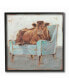 Фото #1 товара Brown Bull on A Blue Couch Neutral Color Painting Framed Texturized Art, 12" L x 12" H