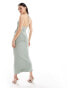 ASOS DESIGN mesh cowl trim maxi dress in sage green Зеленый, 46 - фото #3