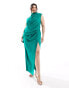 Фото #1 товара ASOS DESIGN Curve high neck one shoulder drape maxi dress with thigh split in green