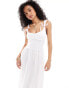 ASOS DESIGN milkmaid midi dress with full skirt and bow straps in white