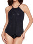 MagicSuit 292780 Women's High Neck Soft Cup One Piece Swimsuit, Black/Blue, 16