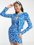 Wednesday's Girl mini cami slip dress with cropped cardigan set in blue floral