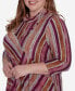 Plus Size Wine Country Spliced Stripe Cowl Neck Top With Necklace