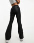 ONLY Petite mid waist coated flared trousers in black