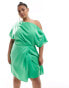 ASOS DESIGN Curve exclusive satin off shoulder mini dress in green 48 - фото #4