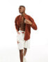 ASOS DESIGN 90s oversized linen mix shirt with grandad collar in rust