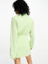 NA-KD x Stephsa twist front linen mini shirt dress in green