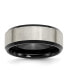 ფოტო #1 პროდუქტის Titanium Brushed Center Black IP-plated Beveled Edge Band Ring