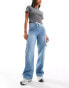 Vero Moda drawstring cargo wide leg denim jeans in light blue