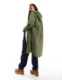 ONLY quilted longline coat with teddy hood in khaki