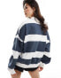 Kaiia oversized logo rugby top in navy and white stripe Серый, 34 - фото #4