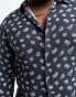 Devils Advocate Plus long sleeve feather print shirt in navy