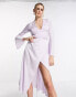 Фото #3 товара ASOS DESIGN bias cut satin wrap midi dress with tie waist in lilac