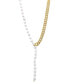 ფოტო #1 პროდუქტის 14k Gold-Plated Pavé Chain & Mother-of-Pearl Asymmetrical Lariat Necklace, 15" + 2" extender