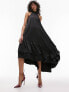 Topshop halter neck maxi dress with asymmetric frill hem in black